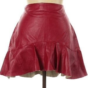 Shinestar High Low Faux Leather Red Skirt